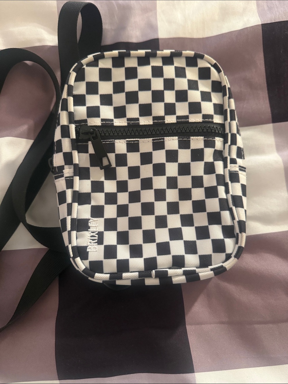 Black & White Checkered Crossbody Bag - Casual Shoulder Pouch